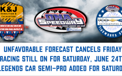 Unfavorable forecast cancels Friday; Racing on Saturday, June 24th still full speed ahead