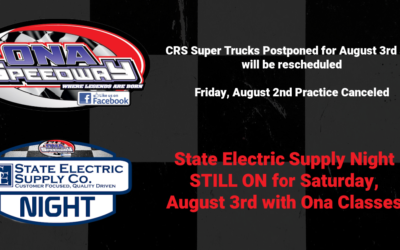 Racing still on for August 3rd; CRS Super Truck Portion Postponed