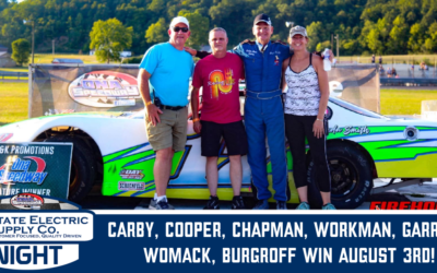 Carby, Cooper, Chapman, Workman, Garrett, Womack, Burgroff win August 3rd!