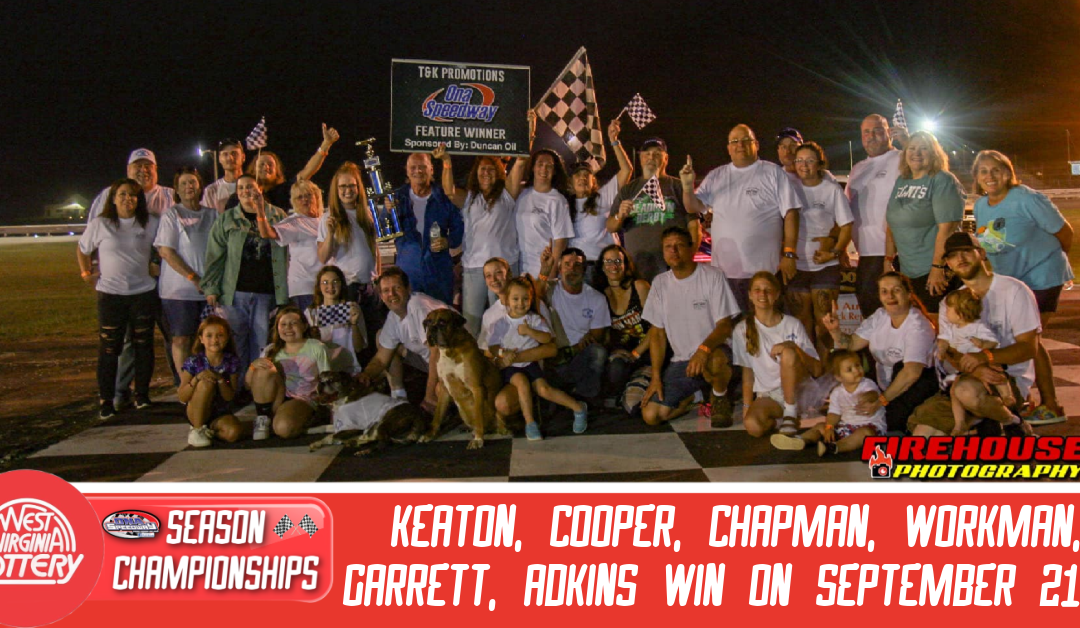 Keaton, Cooper, Chapman, Workman, Garrett, Adkins win on September 21st!